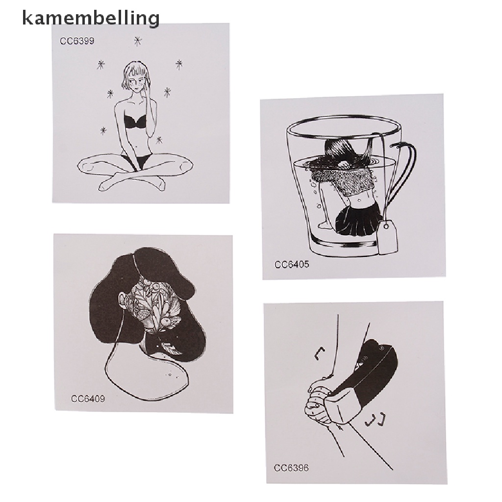 Kamembelling Set 5 Tấm Hình Xăm Dán Họa Tiết Trắng Đen Phong Cách Vintage