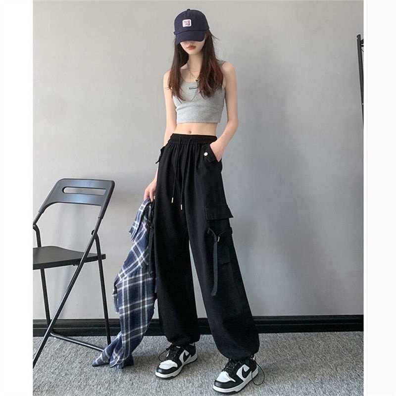 Quần Dài Lưng Cao Ống Rộng Màu Đen Thời Trang Cá Tính Cho Nữ