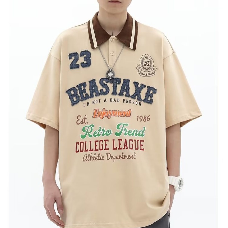 Áo polo Tay Ngắn Dáng Rộng Phong Cách Harajuku Nhật Bản Thời Trang Mùa Hè Cho Nam Và Nữ