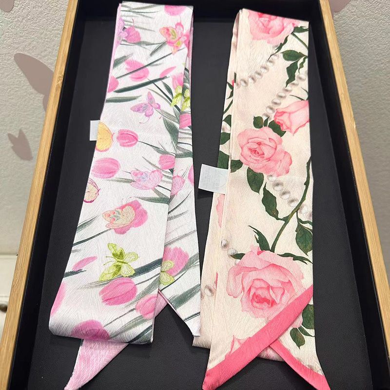 Khăn Quàng Cổ Lụa Thắt Nơ Họa Tiết Hoa Phong Cách Pháp Cổ Điển Dành Cho Nữ