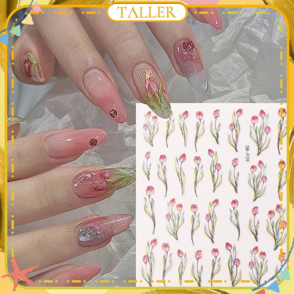 ✧Ready Stcok 1 Miếng Dán Móng Tay Nghệ Thuật Ngày Xuân Hoa Tulip Màu Hồng Sơn Dầu Phong Cách Hoa Cổ Tích Dễ Thương Dụng Cụ Dán Cho Cửa Hàng Làm Móng Cao Hơn 6 Kiểu