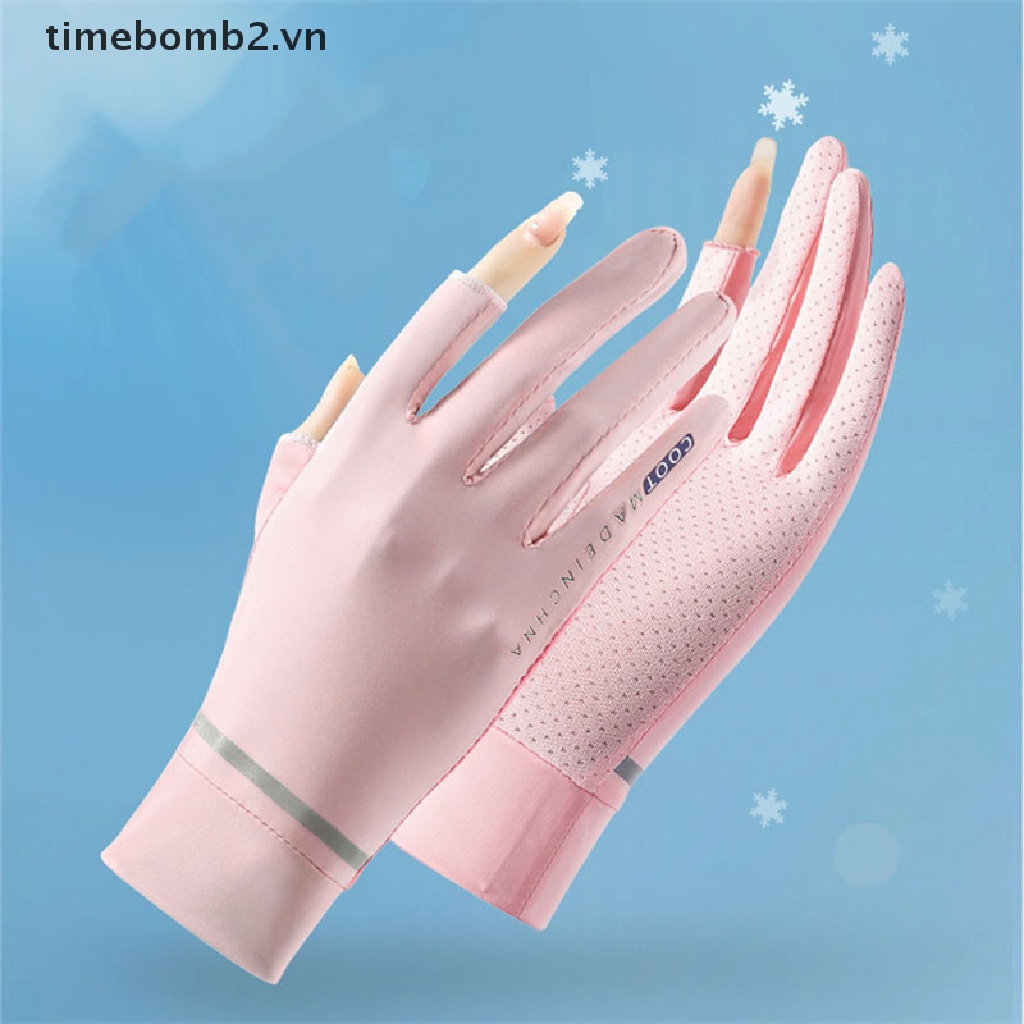 { # Găng Tay Lái Xe Bằng Lụa Lạnh Mỏng Phối Lưới Thoáng Khí Chống Bỏng Thời Trang Mùa Hè Cho Nữ