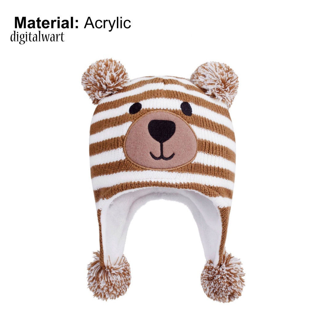 Kỹ Thuật Số| Mũ Beanie Dệt Kim Đính Bóng Lông Họa Tiết Kẻ Sọc Co Giãn Dành Cho Trẻ Em
