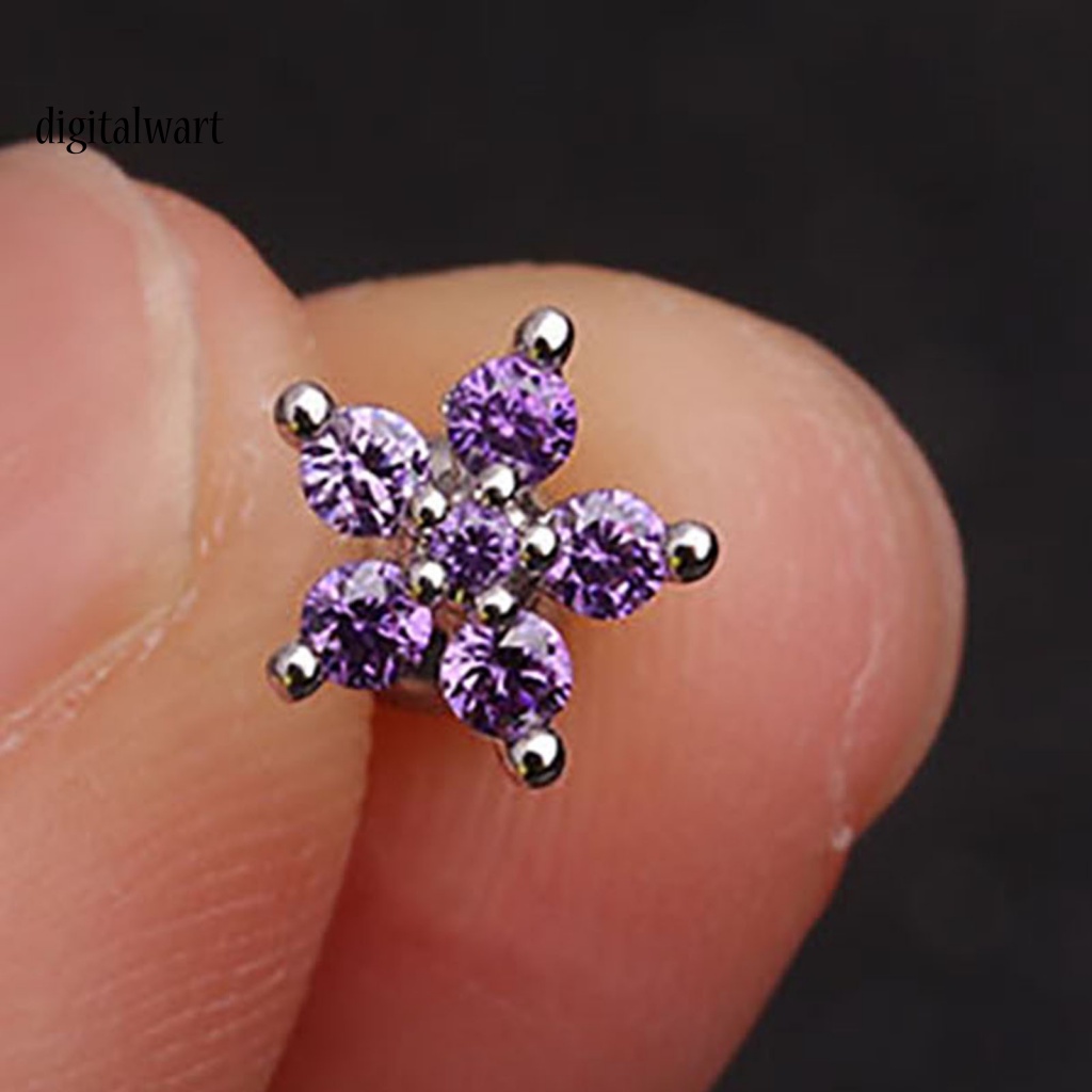 Kỹ Thuật Số| 1 Khuyên Tai Hình Hoa Đính Đá Zircon Bằng Thép Không Gỉ