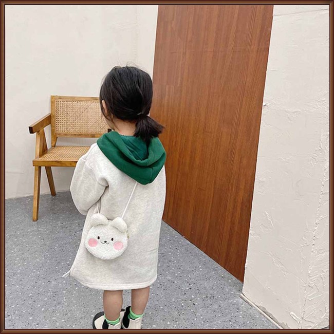 Túi Đeo Chéo Đựng Tiền Xu Hình Động Vật Hoạt Hình Bằng Lông Cừu Có Khóa Kéo Thời Trang Dành Cho Trẻ Em