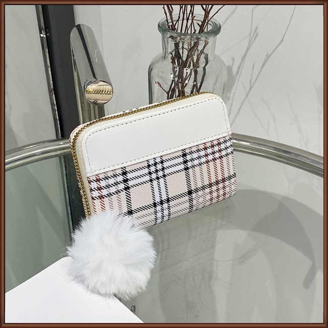 Ví Đựng Thẻ / Tiền Xu Họa Tiết Kẻ Sọc Màu Tương Phản Phối Khóa Kéo Thời Trang Cho Nữ