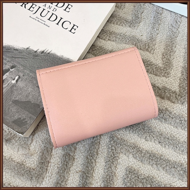 Ví Da Pu Đựng Thẻ / Tiền Xu Phối Màu Tương Phản Đính Nơ Xinh Xắn Cho Nữ