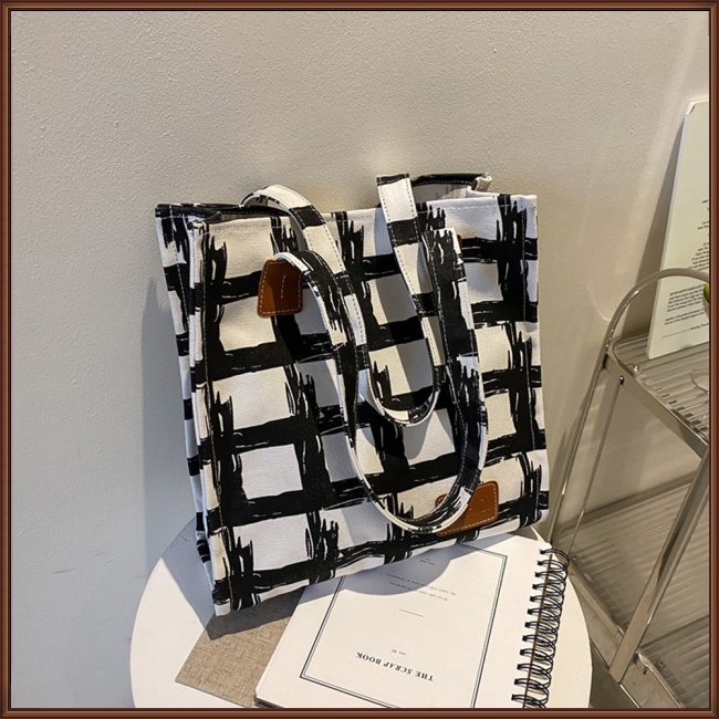 Túi Xách Canvas Sức Chứa Lớn Họa Tiết Sọc Caro Phong Cách Retro Thời Trang Cho Nữ