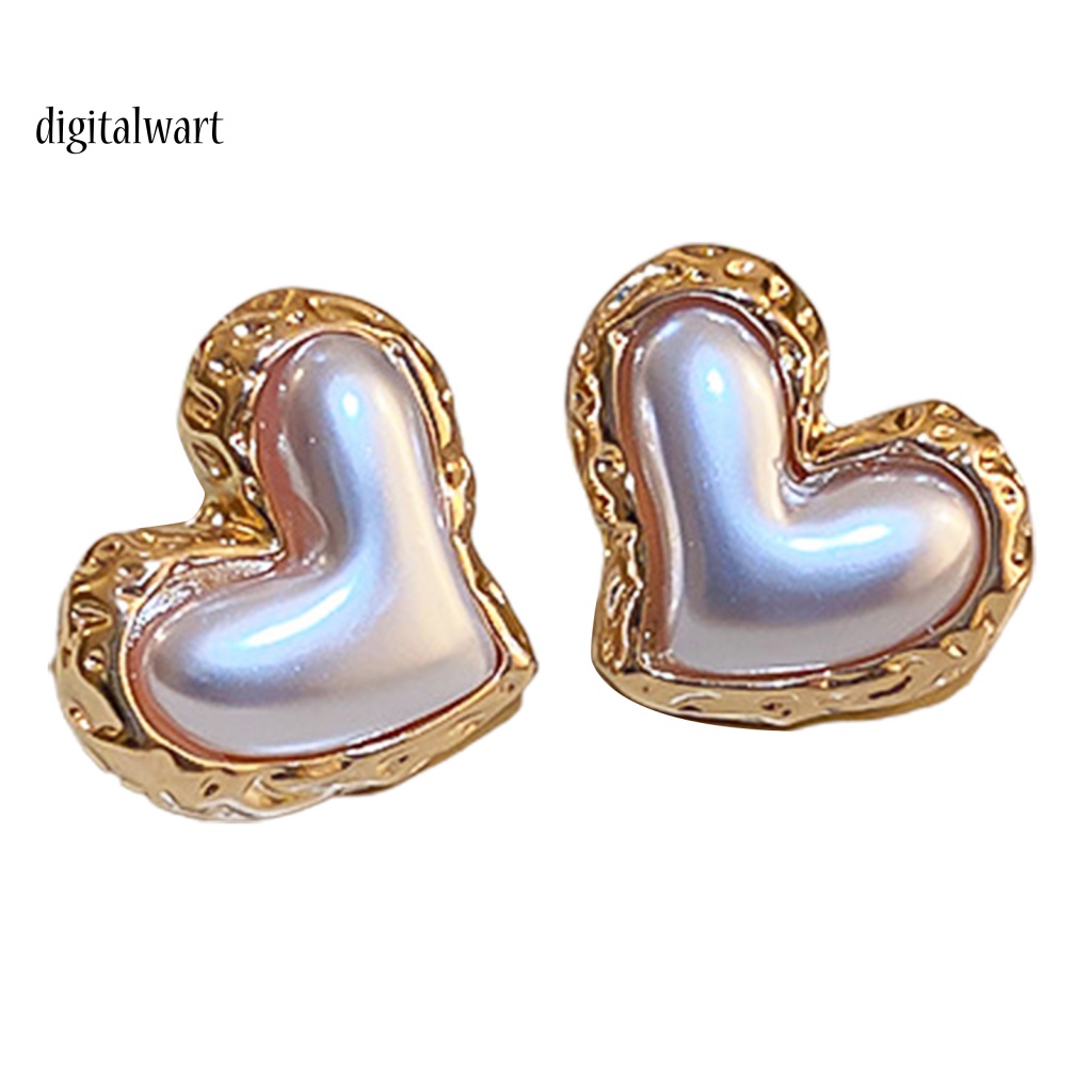 Kỹ Thuật Số| Bông Tai Hình Trái Tim Màu Gradient Đính Ngọc Trai Giả Sang Trọng Thời Trang Cho Nữ