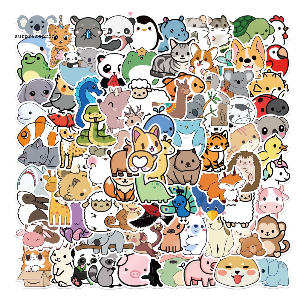 Bộ 100 Sticker Họa Tiết Động Vật Hoạt Hình Dễ Thương Bằng PVC Trang Trí Điện Thoại