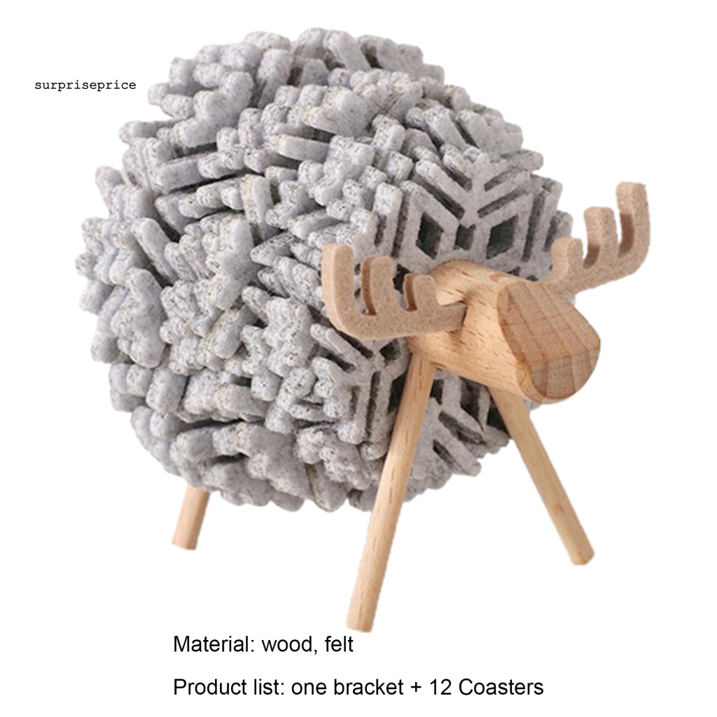 Bộ 12 Đế Lót Ly Dày Cách Nhiệt Hình Tuần Lộc Có Giá Đỡ