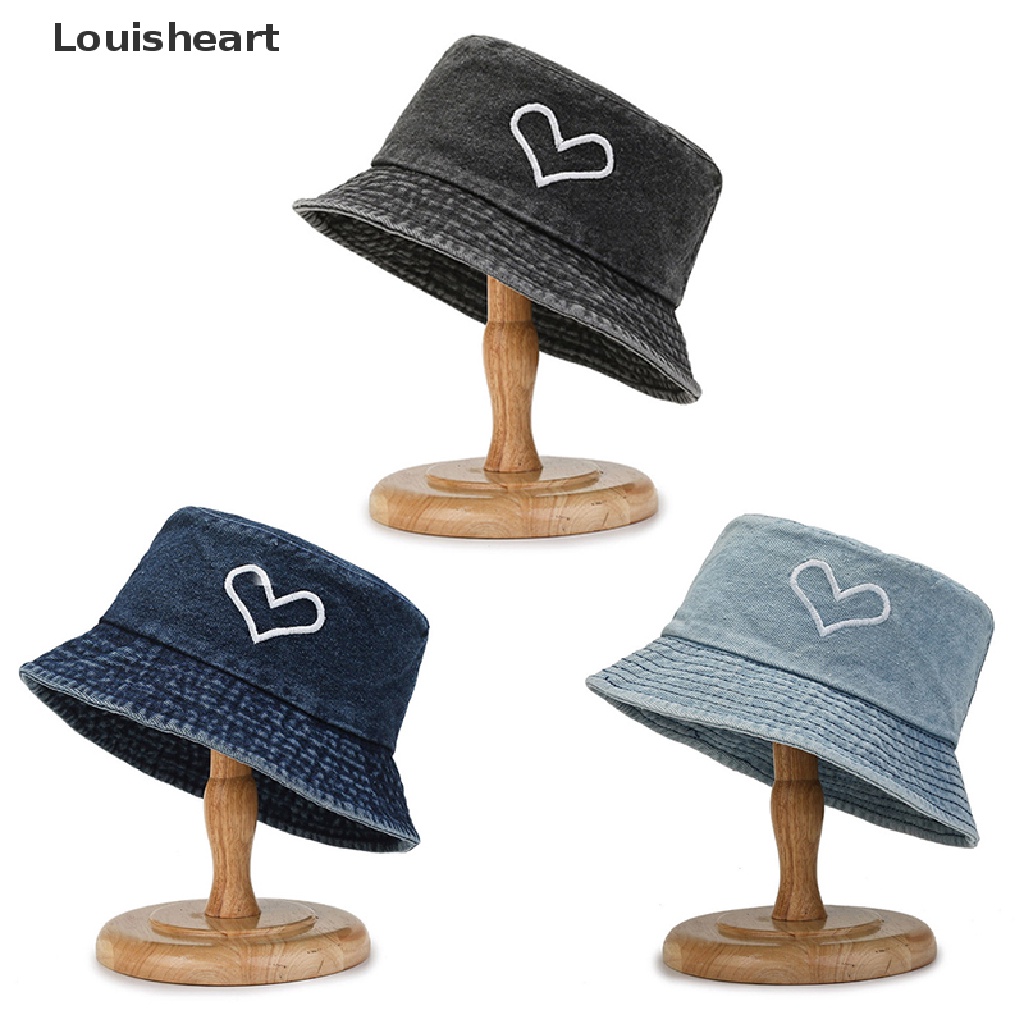 Mũ Tai Bèo Denim Chống Nắng Chống Gió Thêu Họa Tiết Trái Tim TFG Thời Trang Unisex