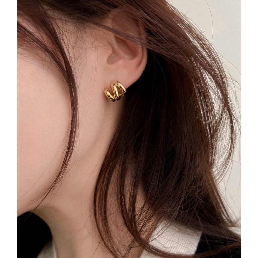 Khuyên Tai Kim Loại Nhiều Vòng Phong Cách Retro Hàn Quốc Độc Đáo Dễ Phối Đồ
