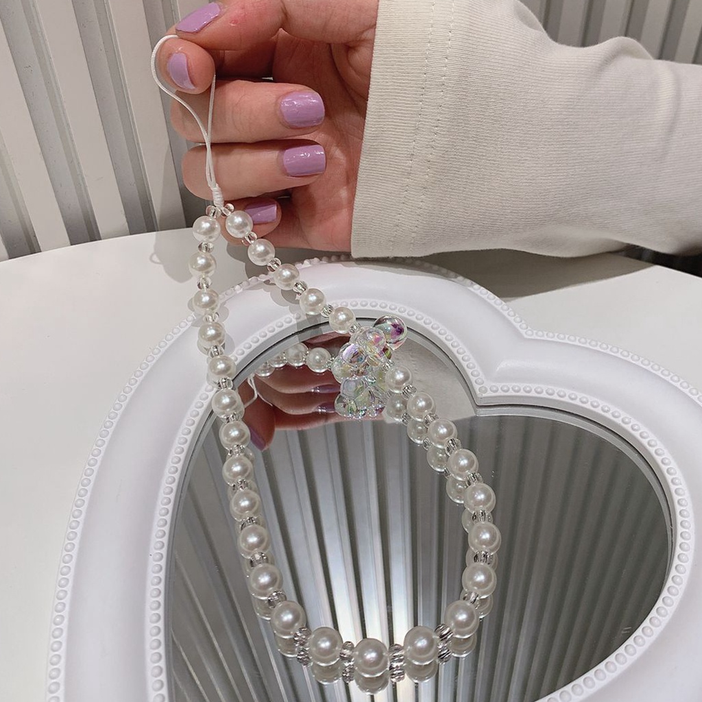 Dây Đeo Điện Thoại Kết Nối Bluetooth Không Dây Đính Hạt Ngọc Trai Hình Vuông / Gấu / Đám Mây Xinh Xắn