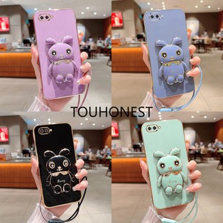 Ốp Điện Thoại Realme C2 Ốp Lưng Realme C1 Case Realme C55 Case Realme C11 C12 Case Realme C15 C20 Cover Realme C25 C25S Case Realme C33 C35 Casing Realme Narzo 20 Narzo 30A Case Soft Silicone Shockproof Cute Rabbit Bunny Bracket Stand Phone Case With Rope