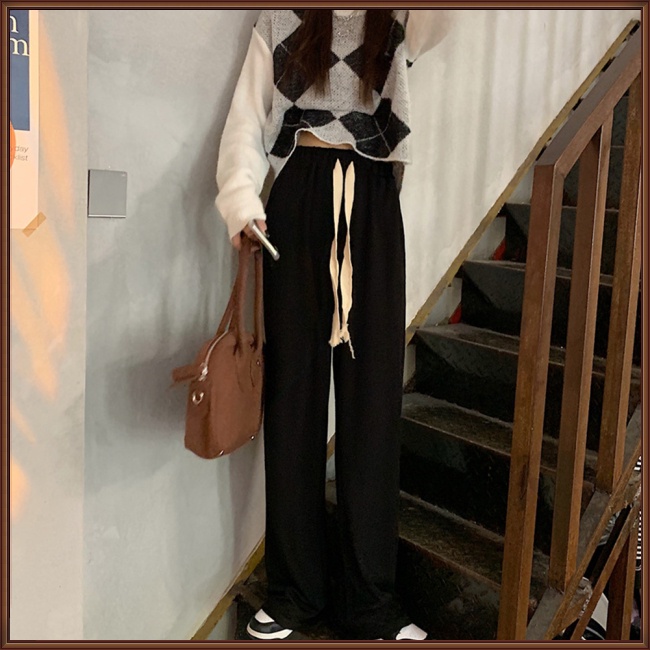 Quần ống rộng Lưng Cao Phối Dây Rút Thời Trang Cá Tính Cho Nữ