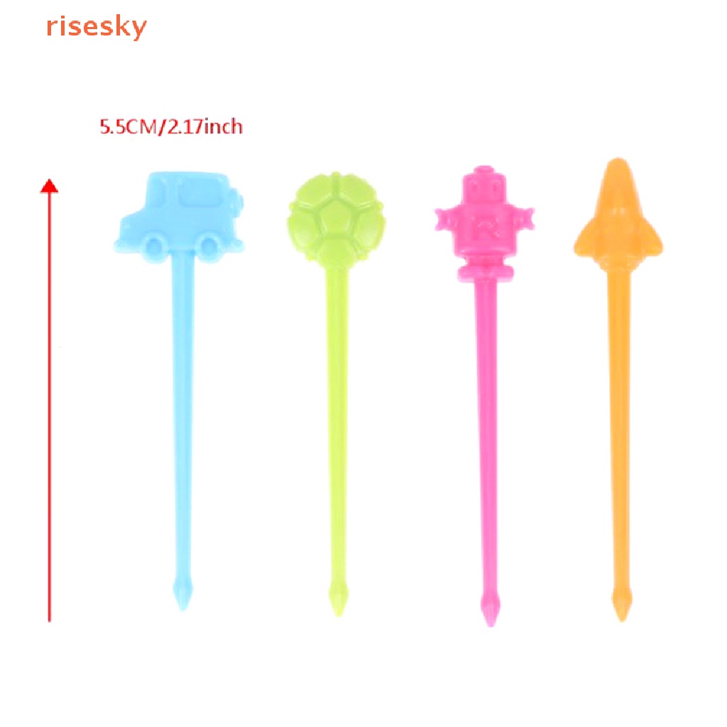 [risesky] Set 12 Nĩa Ăn Trái Cây Tráng Miệng Hình Robot Xe Hơi Máy Bay Bóng Đá Hoạt Hình