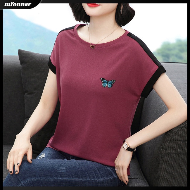 Áo Thun Tay Ngắn Cổ Tròn Dáng Rộng In Hình Bướm Thời Trang Mùa Hè Cho Nữ
