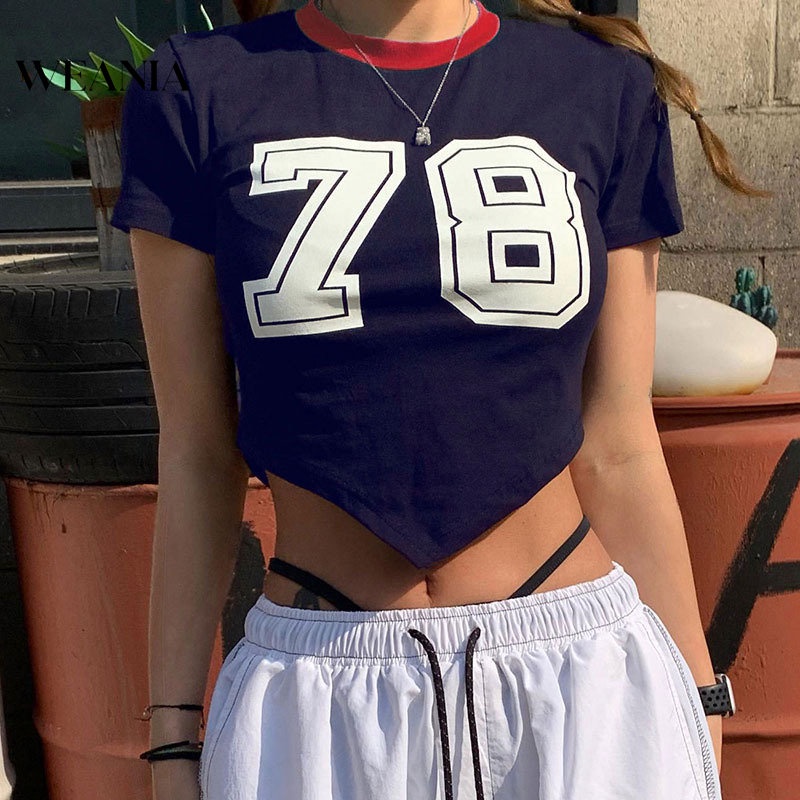 Áo Thun Croptop In Chữ Số Thời Trang Mùa Hè Cho Nữ