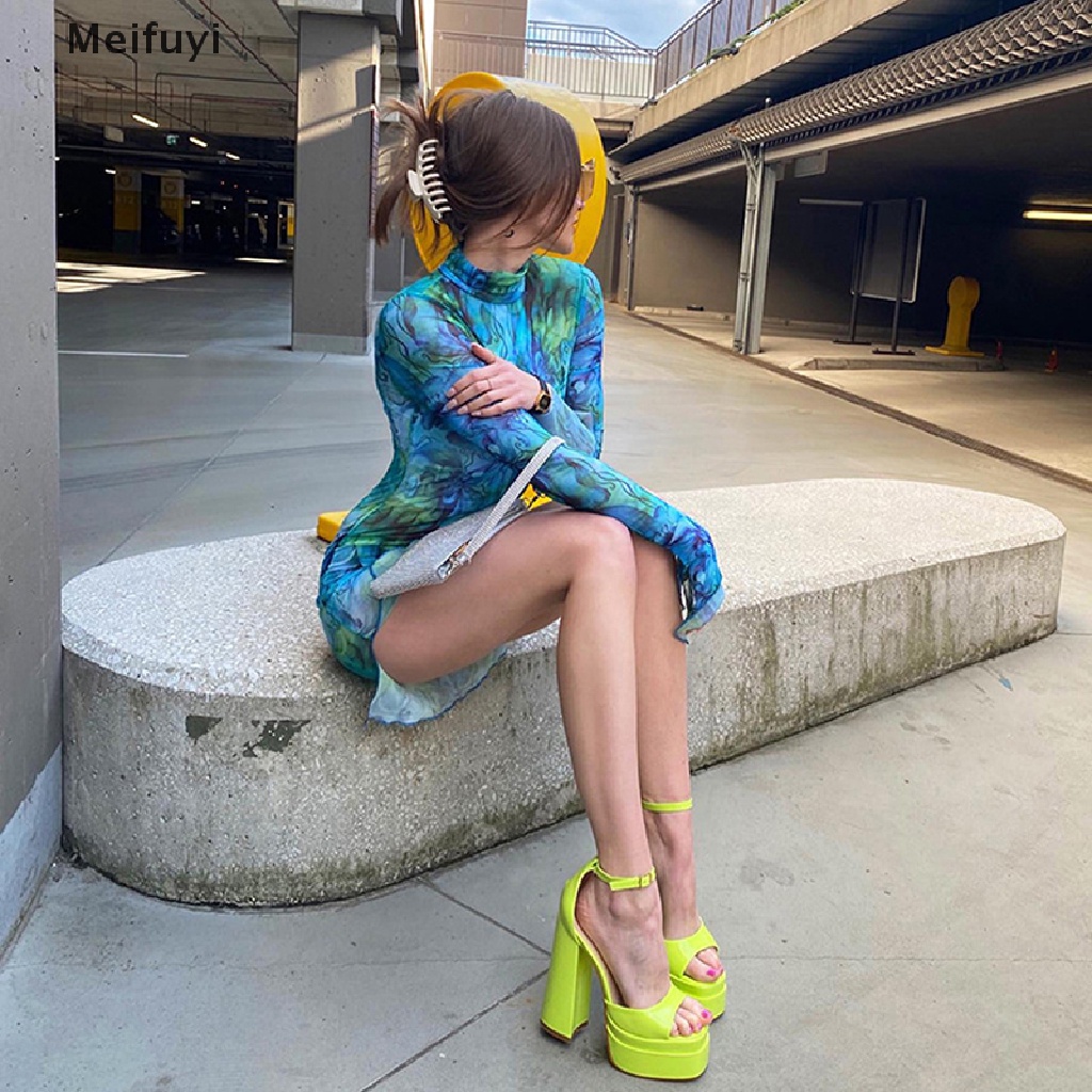 Đầm Mini Tay Dài Cổ Lọ Phối Lưới Xuyên Thấu In Họa Tiết Trừu Tượng Thời Trang 2023