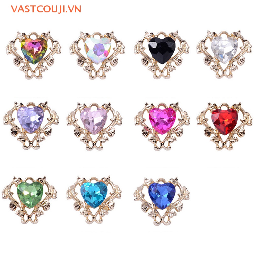 Set 5 Mặt Vòng cổ Hình Trái Tim Rỗng Bằng Hợp Kim Màu Vàng Kích Thước 18 * 21mm DIY