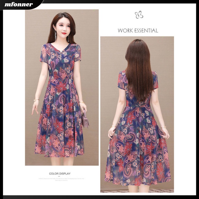 Đầm Tay Ngắn Cổ Chữ V Ôm Eo Xếp Ly Thoải Mái In Họa Tiết Hoa Nhiều Màu Sắc Ngọt Ngào Thời Trang Cho Nữ