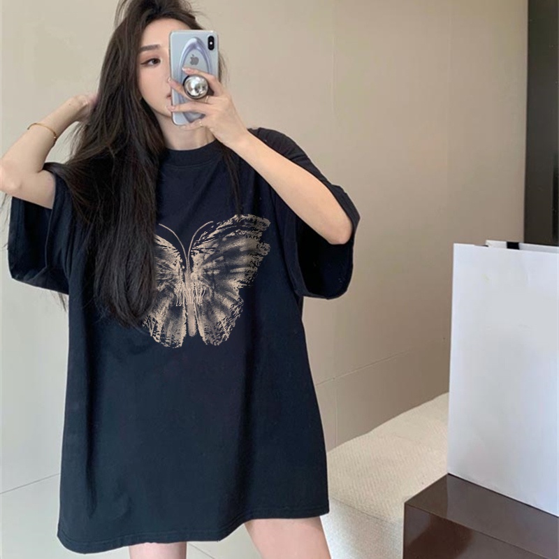 Áo Thun Ngắn Tay Dáng Rộng In Họa Tiết Bướm Xinh Xắn Theo Phong Cách Mùa Hè Hàn Quốc