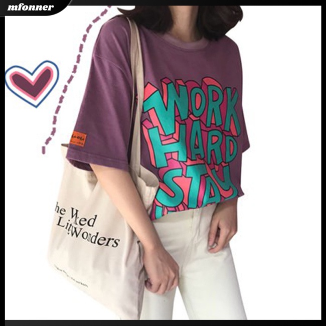 Áo Thun Tay Ngắn Dáng Rộng In Chữ Thời Trang Cho Bạn Gái