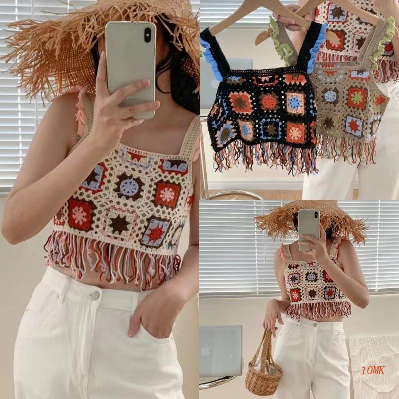 Áo Croptop Sát Nách Thêu Hoa Phối Tua Rua Thời Trang Cho Nữ