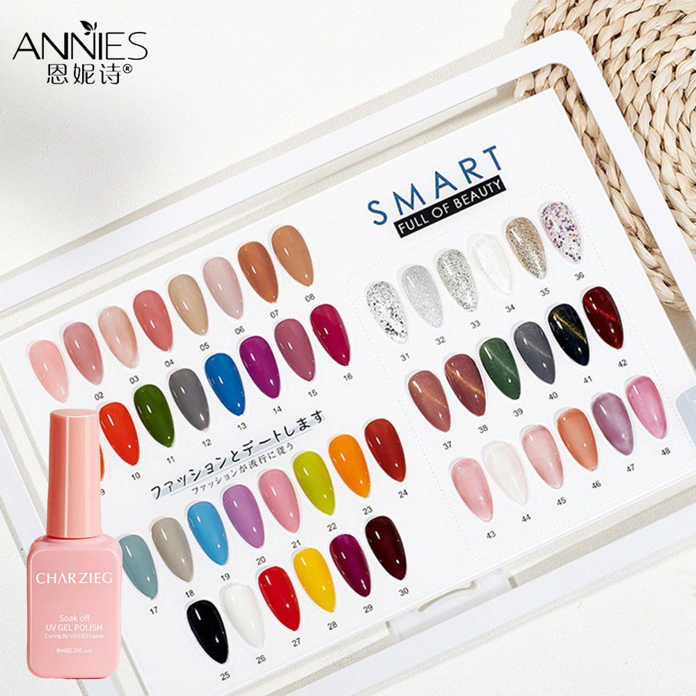 Bộ keo sơn móng tay ANNIES 48 màu nude lấp lánh trong suốt có thể tháo rời cho tiệm làm móng 8ml