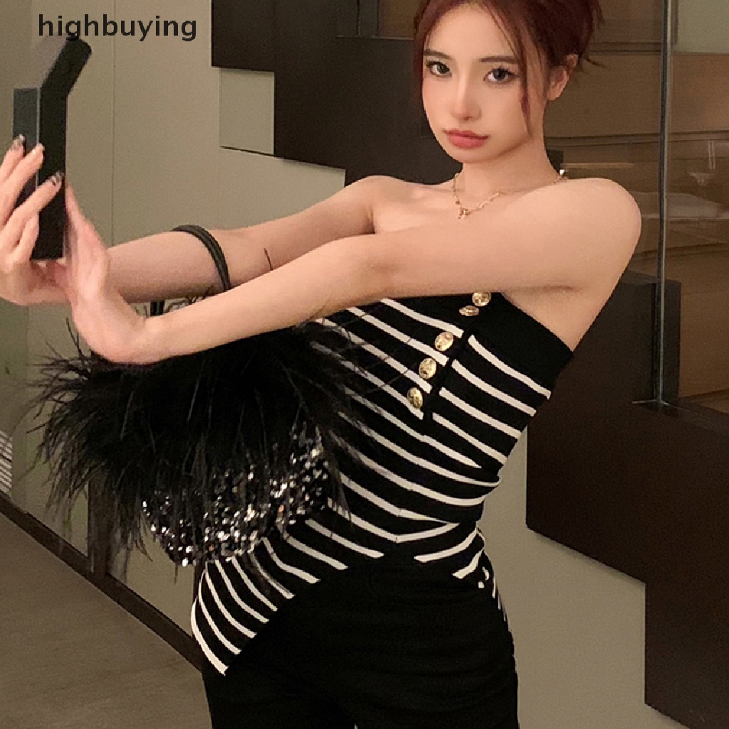 Áo Hai Dây Dệt Kim Họa Tiết Kẻ Sọc Thời Trang Mùa Hè Quyến Rũ Cho Nữ