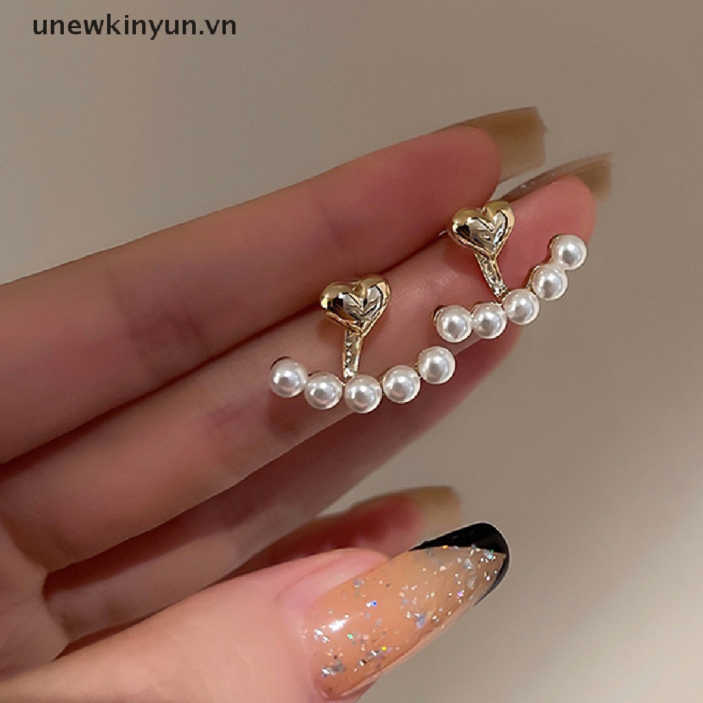 1 Cặp Bông Tai Hình Trái Tim Bằng Kim Loại Đính Ngọc Trai Nhân Tạo Phong Cách Hàn Quốc Thời Trang Dành Cho Nữ