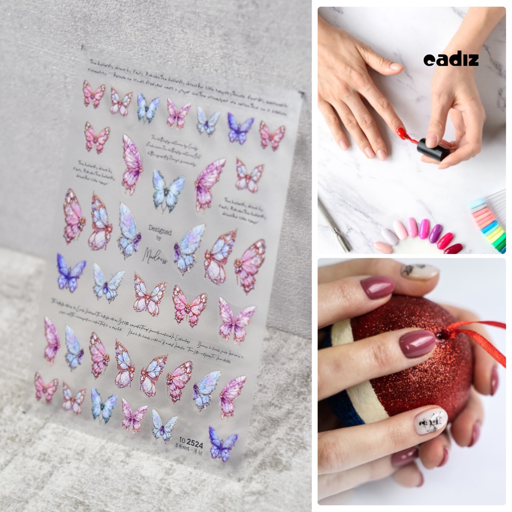 1 Tấm Sticker Dán Móng Tay DIY Hình Bướm 5D Dành Cho Salon