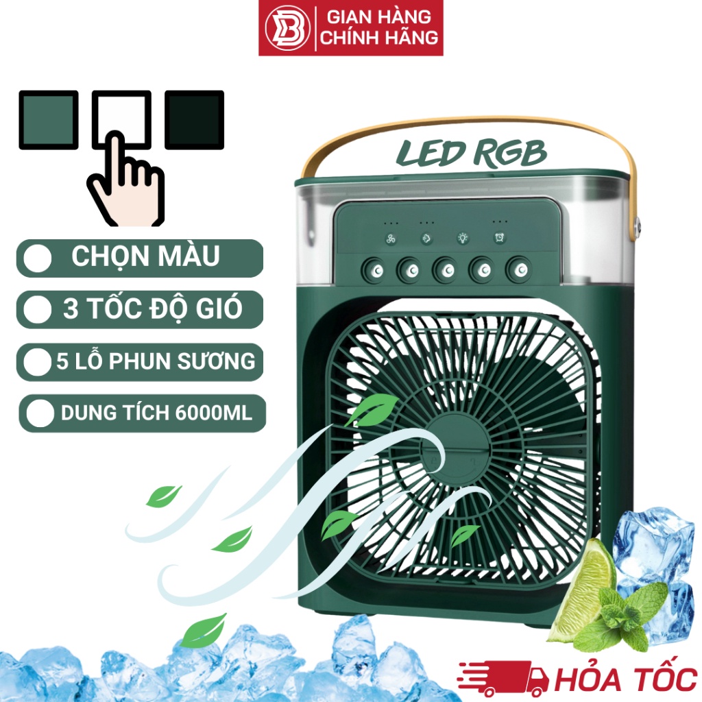 Quạt Điều Hòa Phun Sương Hơi Nước Mini Để Bàn 3 Chế Độ Tích Hợp Led, Chế Độ Hẹn Giờ Sử Dụng Cổng Sạc USB Tiện Dụng