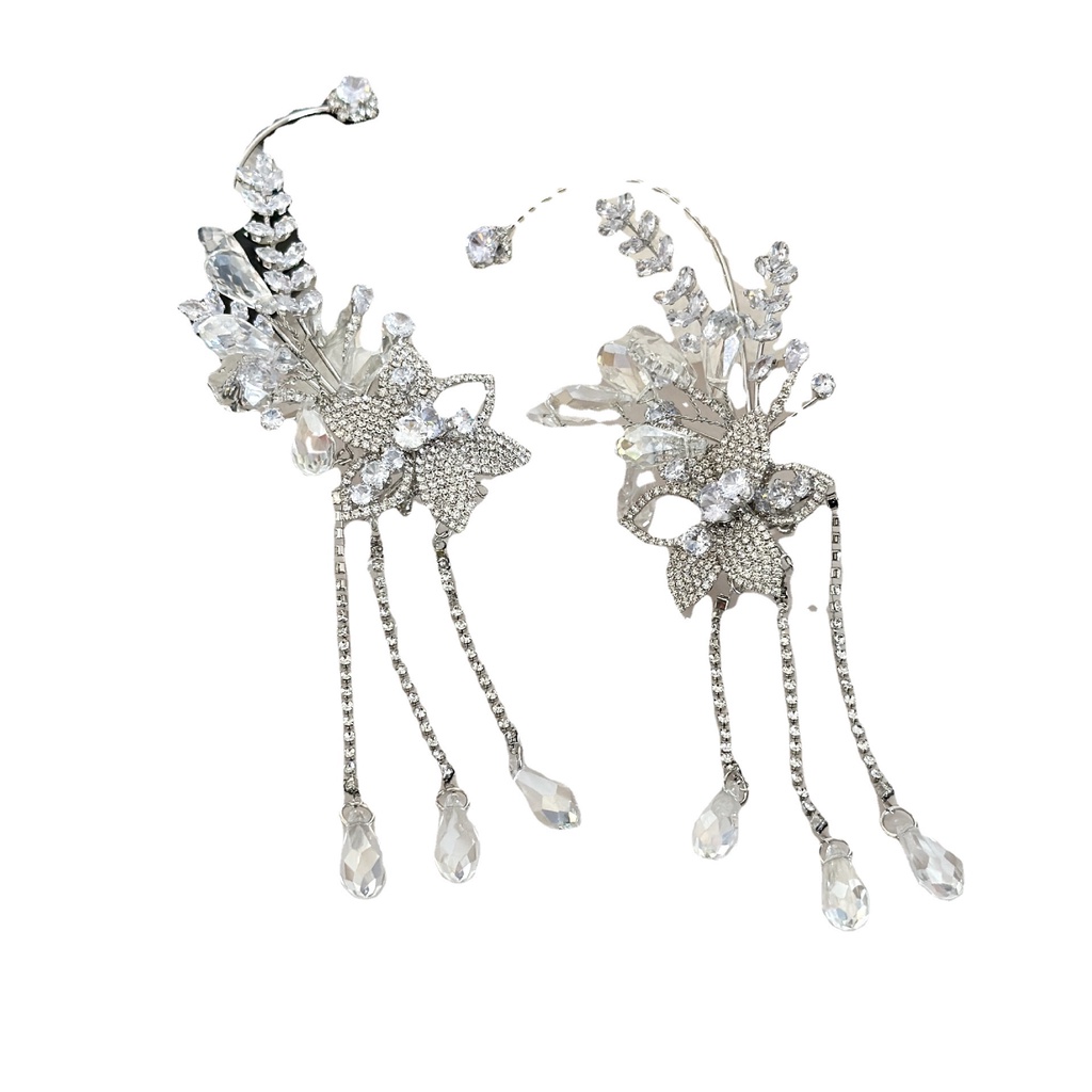 Khuyên Vành Tai Hình Cánh Hoa Lá Đính Đá Zircon Phong Cách Mới Cho Cô Dâu