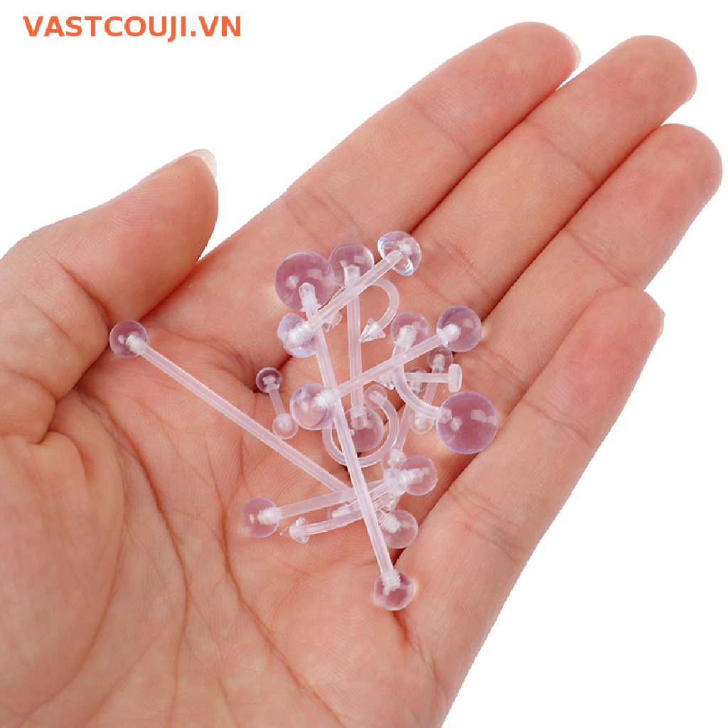 Set 15 Khuyên Xỏ Cơ Thể / Lưỡi / Môi / Rốn Trong Suốt