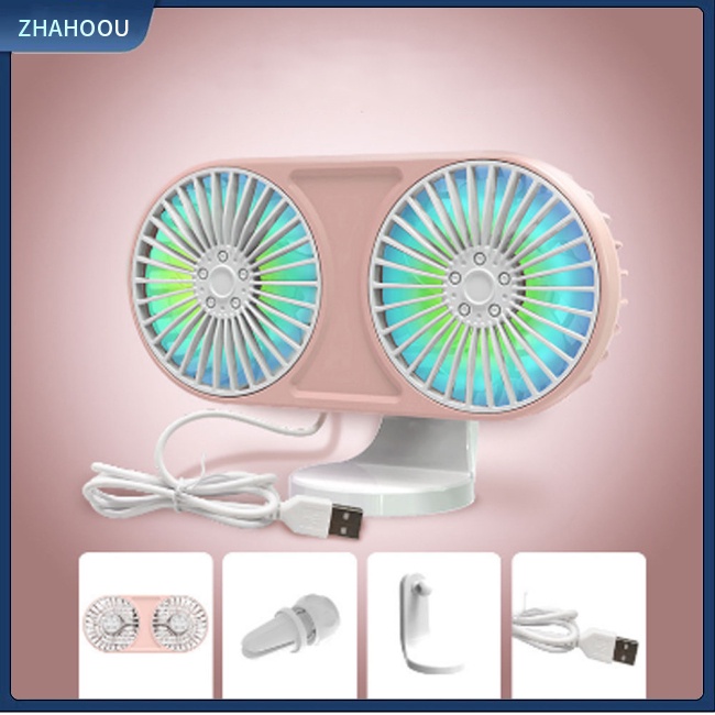☃Phụ Kiện Trang Trí Nhà Cửa Kiểu Dáng Dễ Thương Xinh Xắn☃ Quạt Làm Mát Mini Hai Đầu Usb DC12V Xoay 360 Độ Ít Tiếng Ồn Dùng Trong Xe Hơi