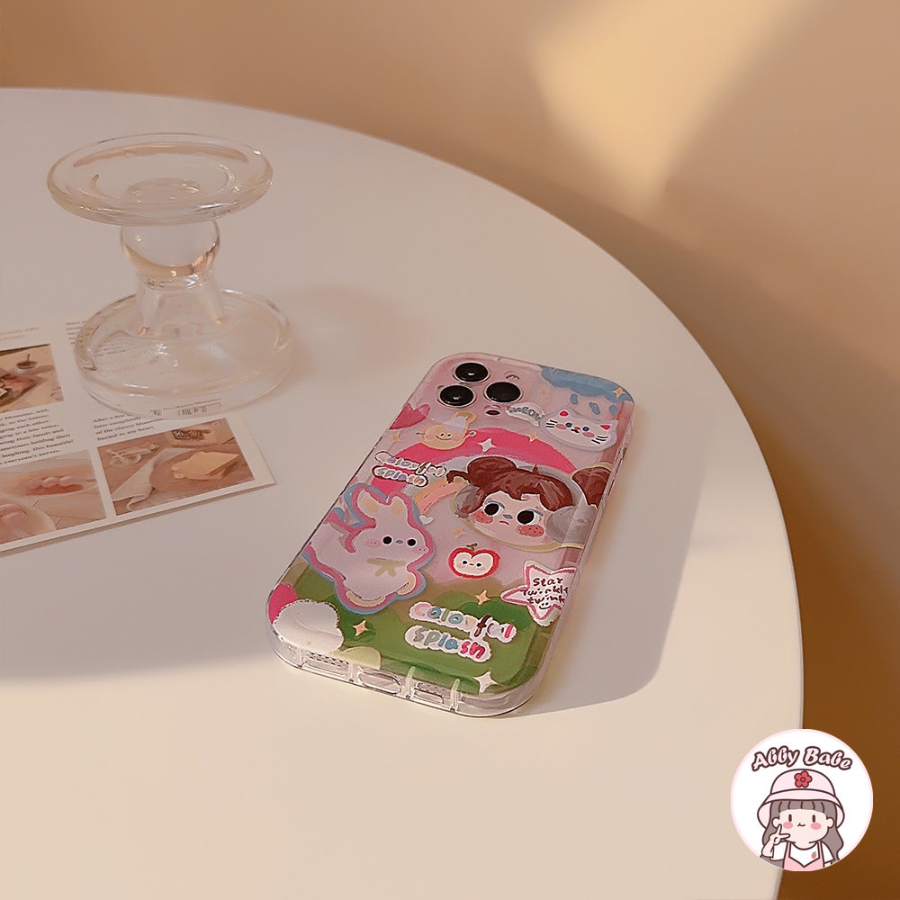 Ốp Điện Thoại TPU Mềm Bo Viền Vẽ Hình Cô Gái Hoạt Hình / Cầu Vồng Nhiều Màu Cho IPhone 14 Pro Max 13 12 11 Pro Max X XS Max