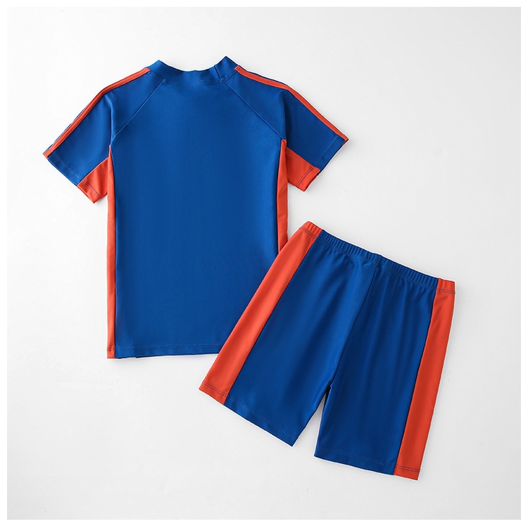 Bộ Đồ Bơi 2 Mảnh Gồm Áo Tay Ngắn Và Quần Ngắn Nhanh Khô Màu Xanh Dương 120-150cm Cho Bé Trai