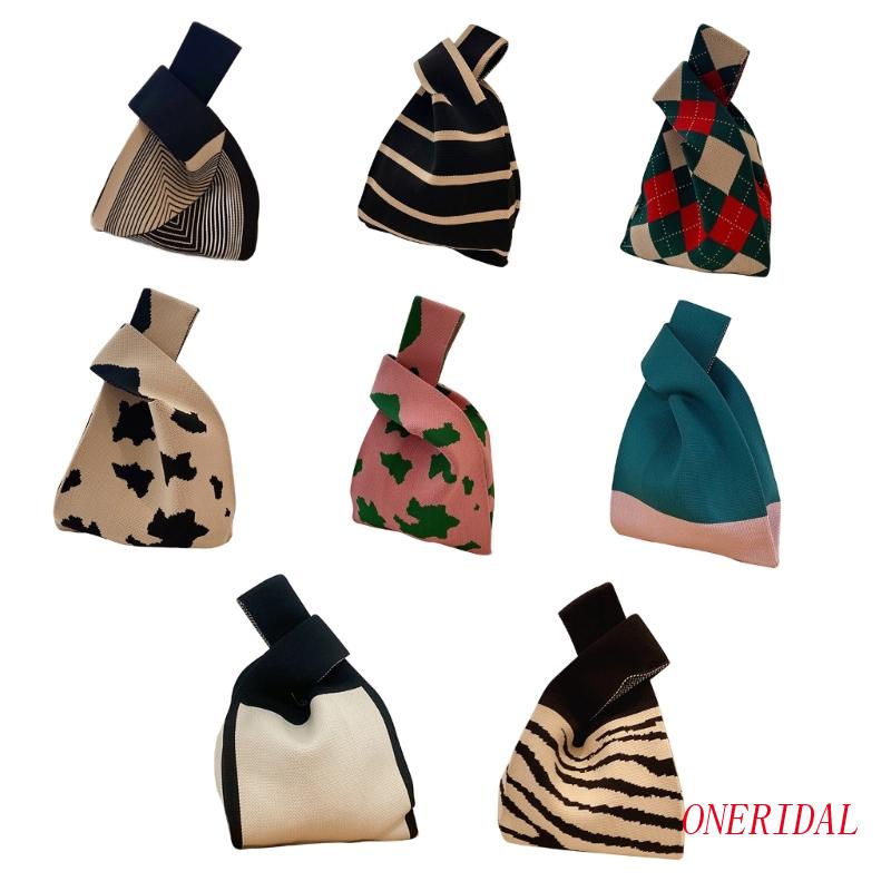 Túi Xách Tay Bằng Vải Dệt Kim Họa Tiết Kẻ Sọc Nhiều Màu Sắc Thời Trang Mùa Hè Dành Cho