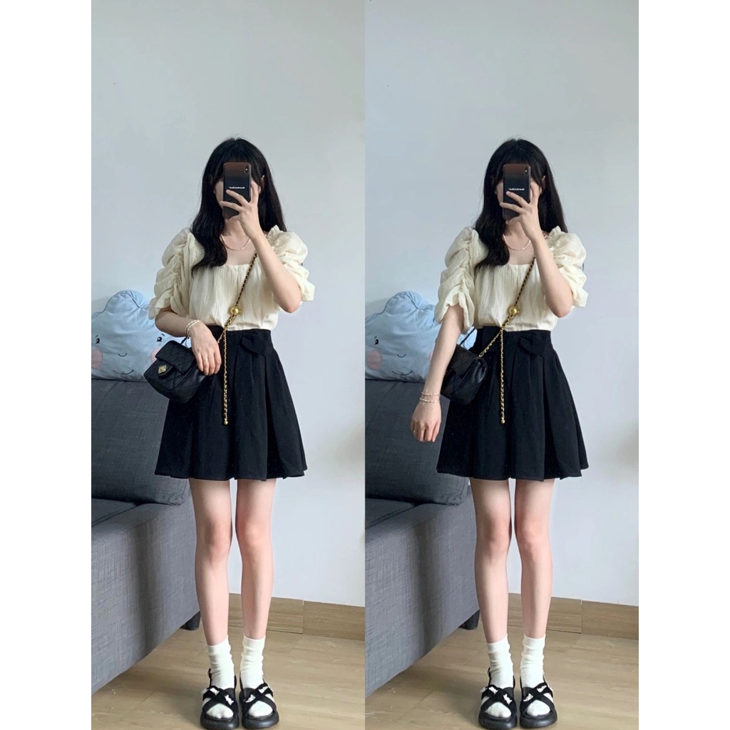 Set Áo Thun Ngắn Tay + Chân Váy Lưng Cao Thời Trang Dành Cho Nữ