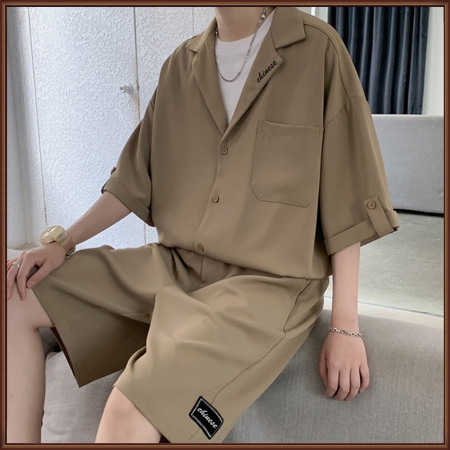Bộ Trang Phục 2 Mảnh Gồm Áo Sơ Mi Tay Cộc Và Quần Short Màu Sắc Đơn Giản Thời Trang Mùa Hè Cho Nam