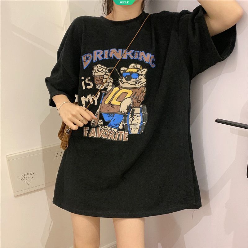 Áo Thun Cotton Ngắn Tay Dáng Rộng In Họa Tiết Đơn Giản Theo Phong Cách Mùa Hè Hàn Quốc 2023 Dành Cho Nữ