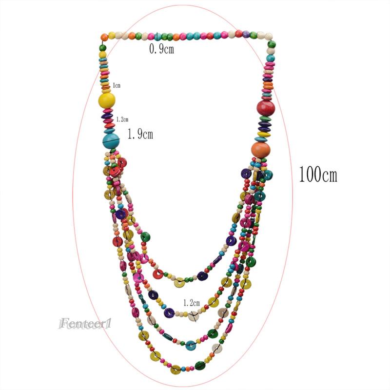 [Fenteer1] Vòng cổ Hạt Gỗ Nhiều Lớp Phong Cách Bohemian Bền Trang Sức Ngày Lễ Cho Nữ