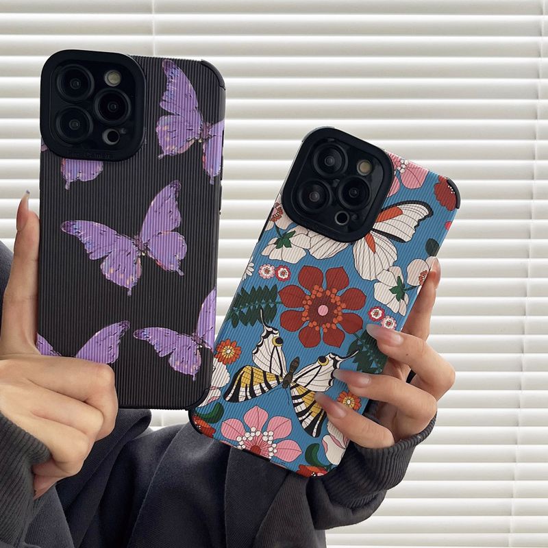 Ốp Điện Thoại Da Mềm Họa Tiết Bướm Màu Tím Cho IPhone 7 8 Plus SE 2020 X XR XS Max 11 12 13 14 Pro Max 14 Plus