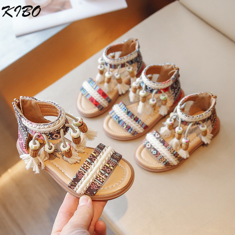 Sandal Đính Hạt Tua Rua Phong Cách Mới Cho Bé Gái