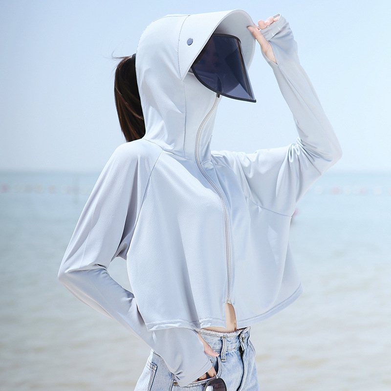 áo choàng chống nắng nữ Áo Chống Nắng Tích Hợp Khẩu Trang Che Phủ Toàn Diện Chống Tia Cực Tím Chất Liệu Lụa Lạnh Dành Cho Quần áo chống nắng áo khoác hoodie mỏng nữ thoáng khí tạo cảm giác mát mẻ Chống tia cực tím