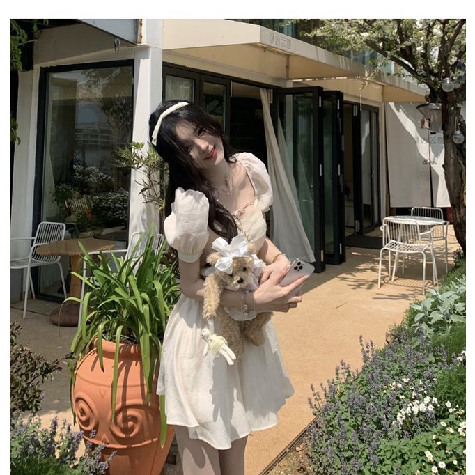 COZOK Đầm Tay Ngắn Chiết Eo Thời Trang Thanh Lịch Cho Nữ