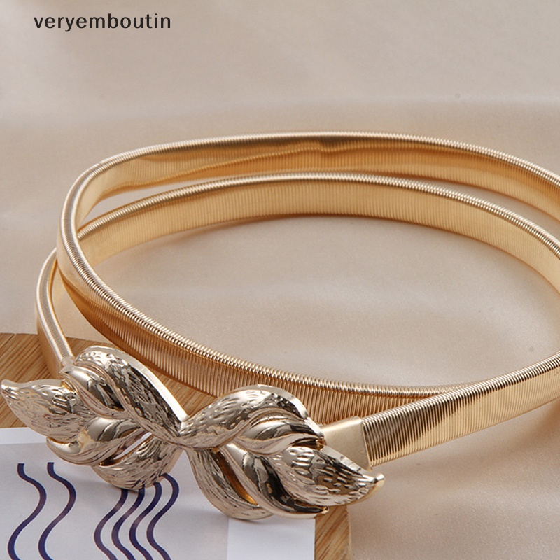 Thắt Lưng Co Giãn Màu Vàng Đồng Phối Chuỗi Xích Trang Trí Đầm Thời Trang Cho Nữ