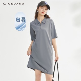 Đầm polo GIORDANO 05463465 100% cotton dệt kim tay ngắn cổ bẻ có khóa kéo dành cho nữ